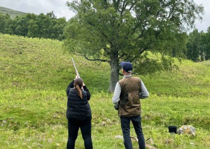 Simulated clay pigeon shooting activity at Glen Clova