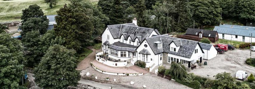 Aerial view of the Glen Clova Hotel