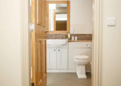 View through door into hotel bathroom