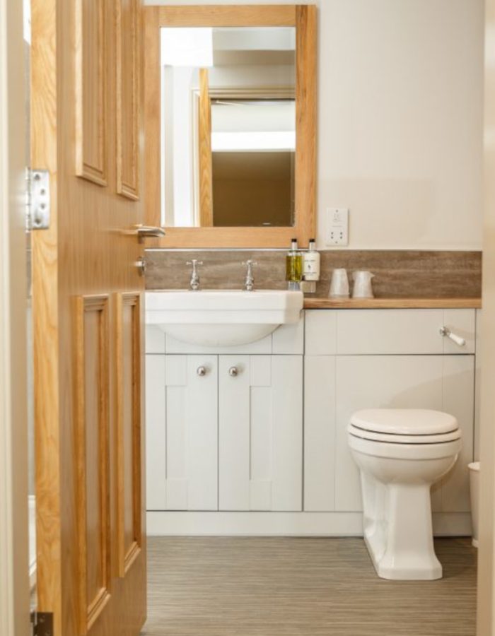 View through door into hotel bathroom