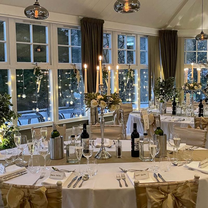 A room set up for a wedding at Glen Clova Hotel.