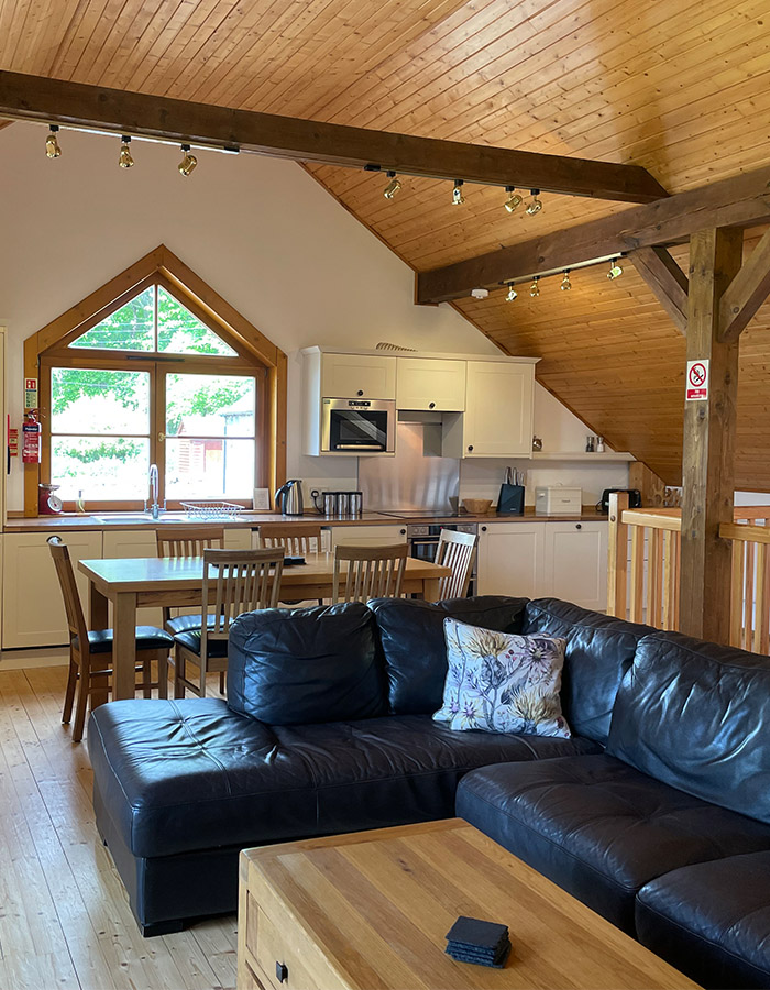 Open plan living in a Glen Lodge at Glen Clova Hotel