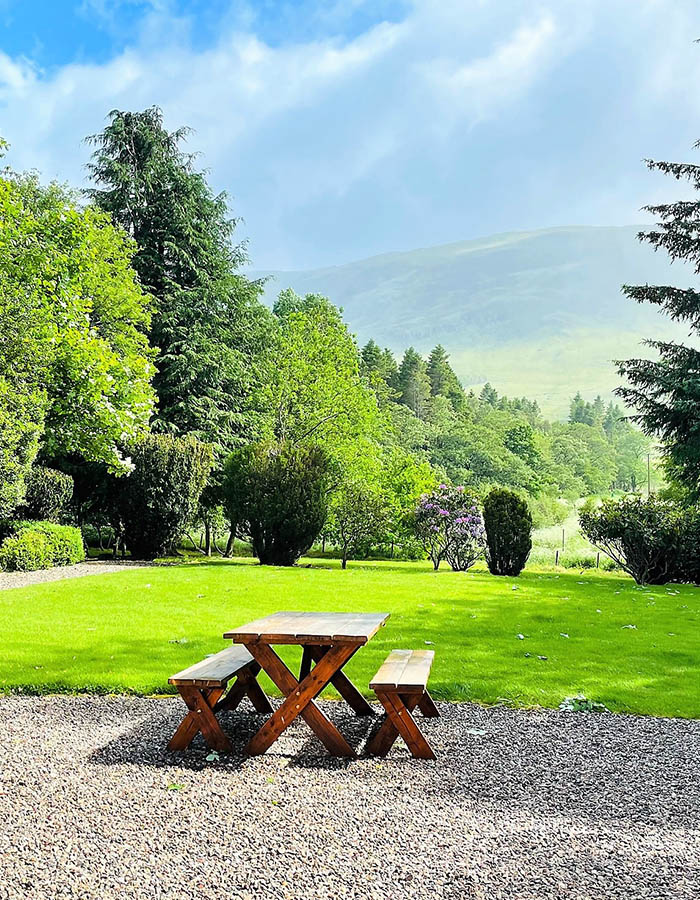 The private gardens at The Old Manse at Glen Clova Hotel