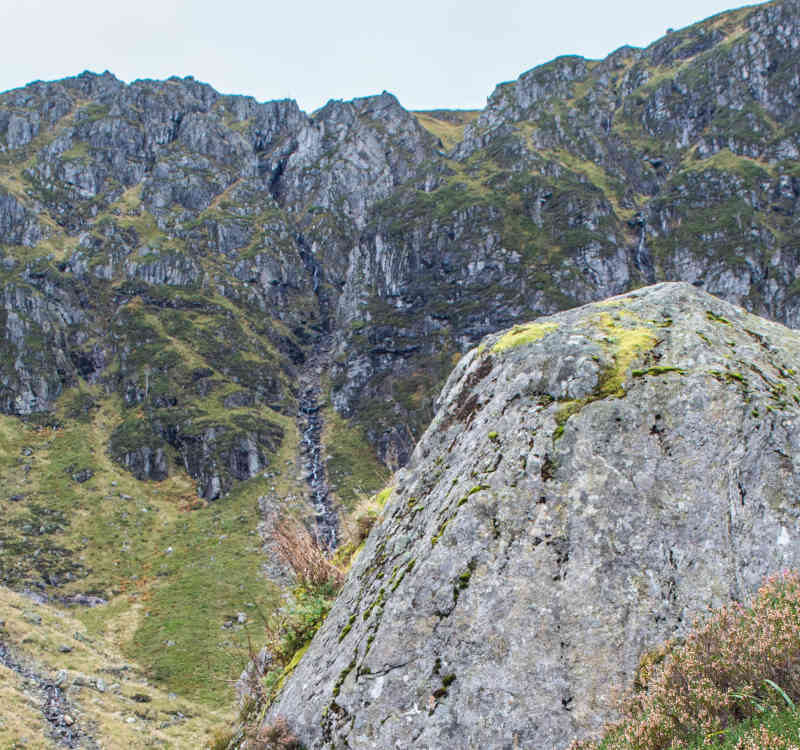 Mountains andheather at Corrie Fee, Glen Clova, Angus, Scotland