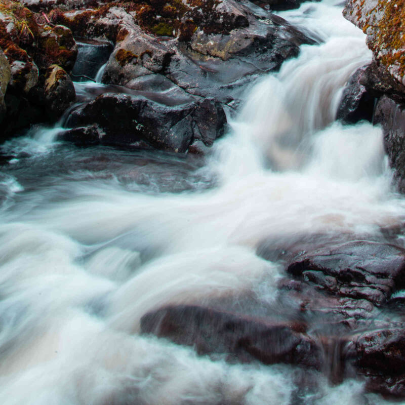 Flowing water in Glen Clova, Scotland