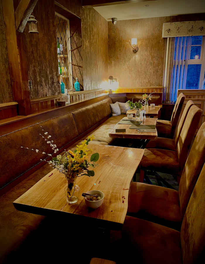 Brandy Bothy dining tables at Glen Clova Hotel