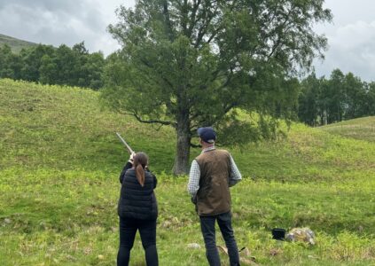 Clay pigeon shooting in the Scottish countryside