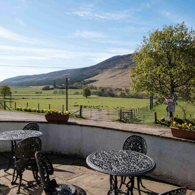 Outdoor seating area at Glen Clova Hotel