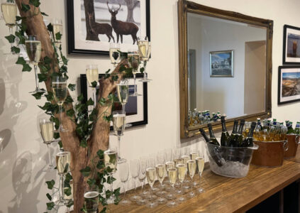 Champagne set out for an event at Glen Clova Hotel