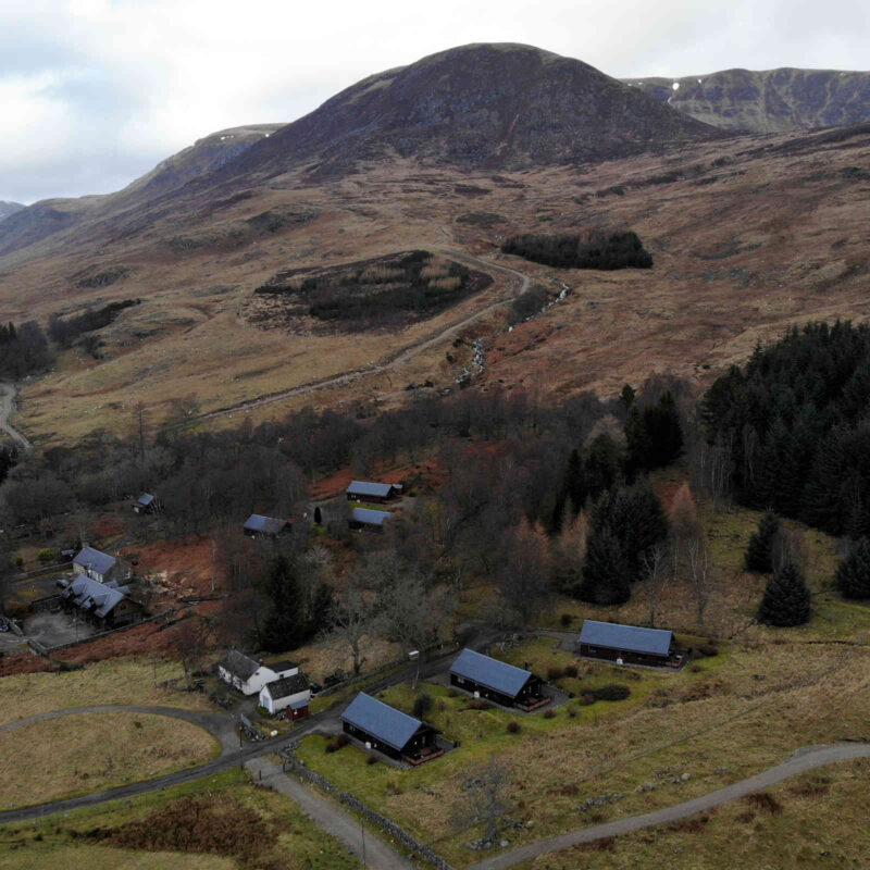 Aerial view of Glen Clova in winter